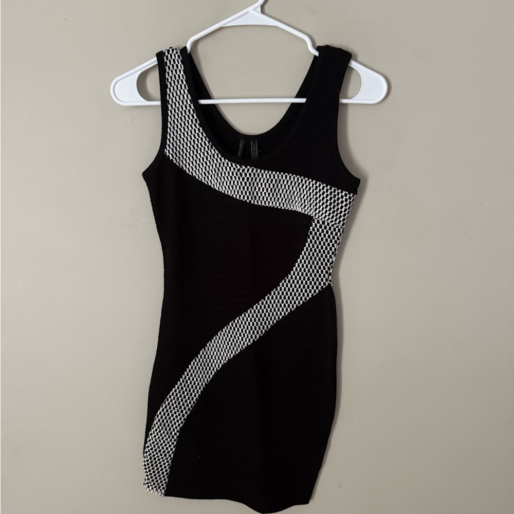 Guess Black and white Knit Asymmetrical Bodycon Mini Dress